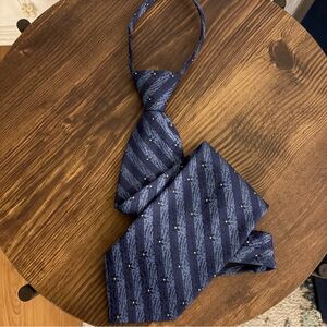 Noble-Men Navy Striped Zipper Tie - Pre-tied Always Perfect Knot